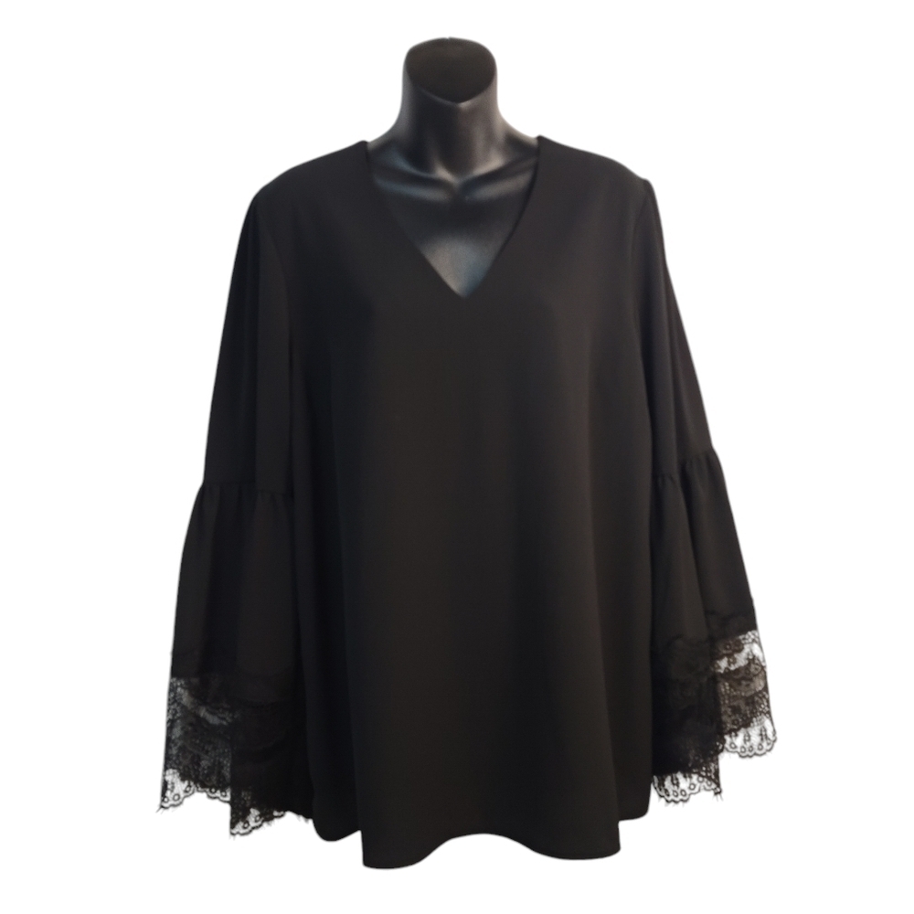 Jones Studio Separates Blouse Women's Black V-Neck Flare Sleeve Blouse S…